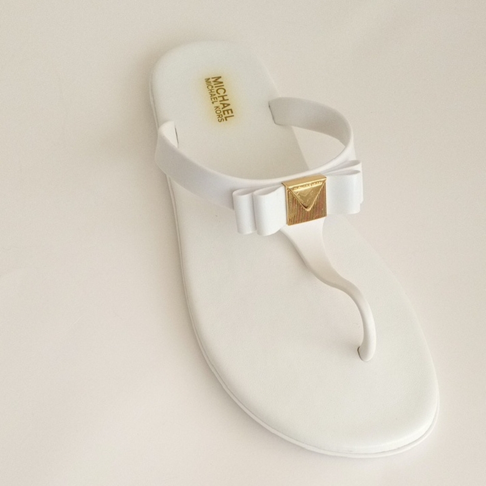 MICHAEL Michael Kors Caroline Jelly Thong PVC White Gold Sandals With Bow WMN 9M - Picture 10 of 16
